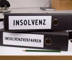 Symbolfoto von 5min.at: Zwei Ordner f&uuml;r ein Insolvenzverfahren liegen auf dem Tisch.