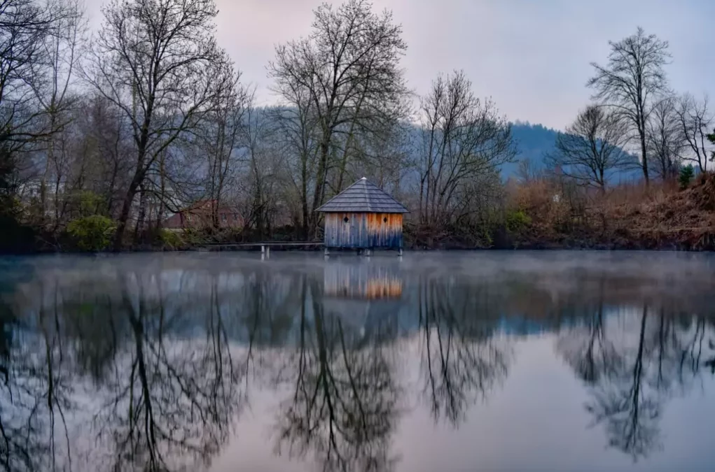 Symbolfoto zu einem Beitrag von 5min.at: nebeliger Moosburger Mitterteich