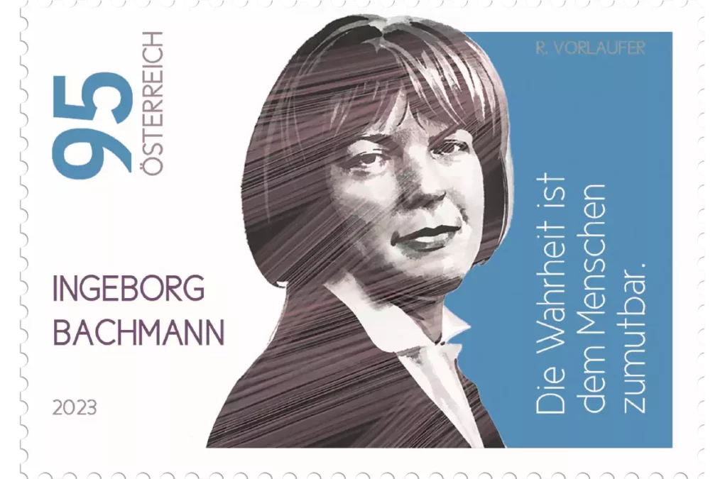 Das Bild auf 5min.at zeigt: Die Sonderbriefmarke "Ingeborg Bachmann" aus der neuen Serie "Literatur aus Österreich"