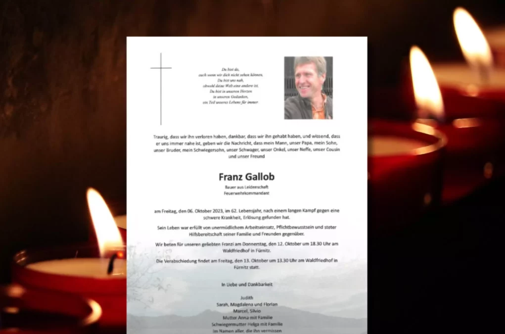 Ein Bild auf 5min.at zeigt den Partezettel des Kommandaten Franz Gallob.