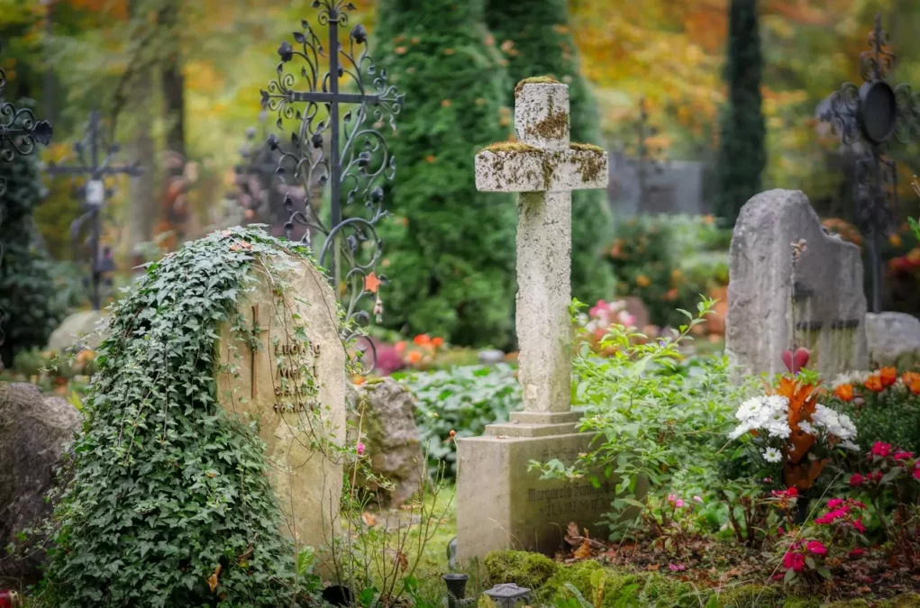 Foto in Beitrag von 5min.at: Zu sehen ist ein Friedhof im Grünen mit einigen Kreuzen.