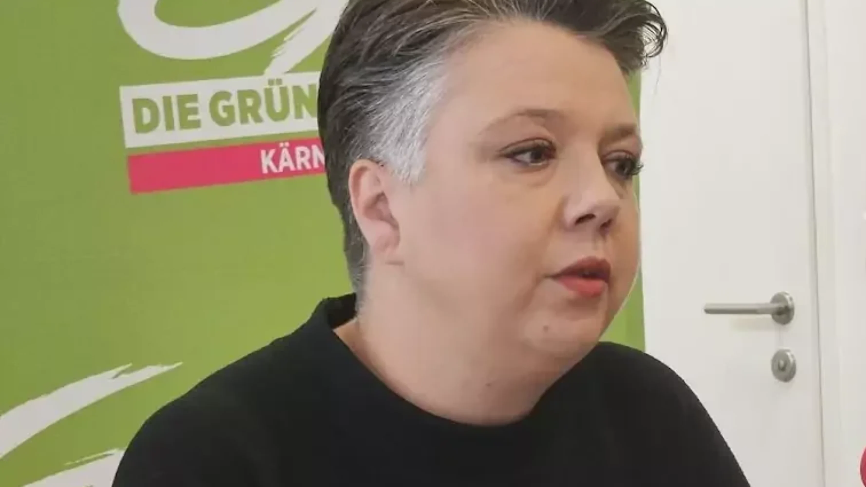 Bild auf 5min.at zeigt Olga Voglauer bei einer Pressekonferenz der Grünen in Klagenfurt.
