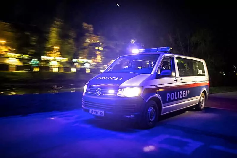 Bild auf 5min.at zeigt ein Polizeiauto bei Nacht.