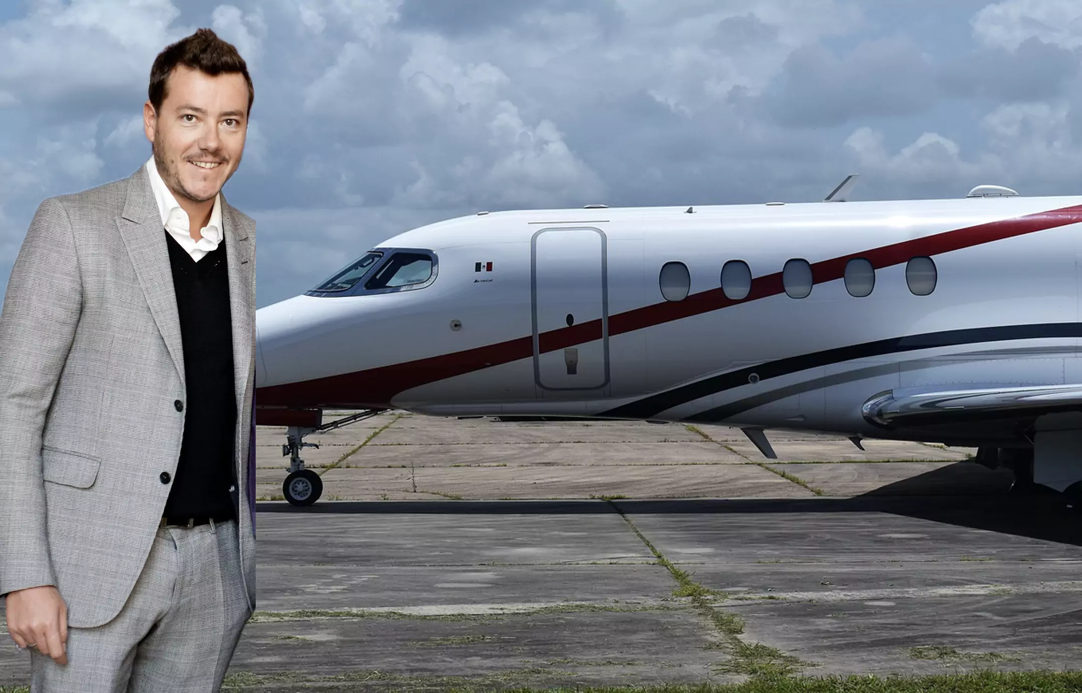 Foto auf 5min.at zeit Rene Benko vor einem Privatjet.
