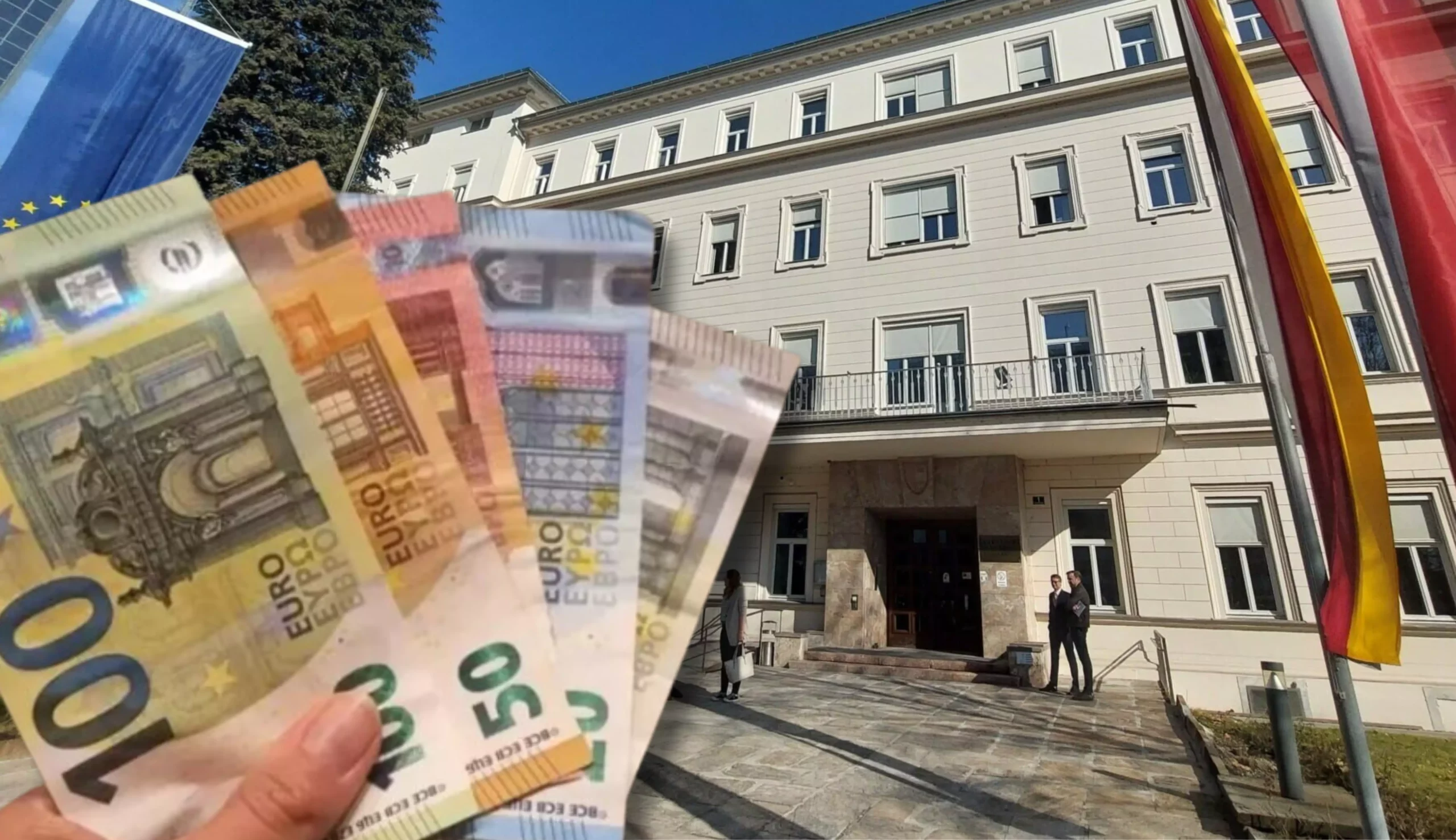 Ein Bild auf 5min.at zeigt die Kärntner Landesregierung und mehrere Geldscheine.