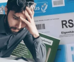 Bildmontage auf 5min.at zeigt einen verzweifelten Mann und ein Kuvert des &ouml;sterreichischen Klimabonus.