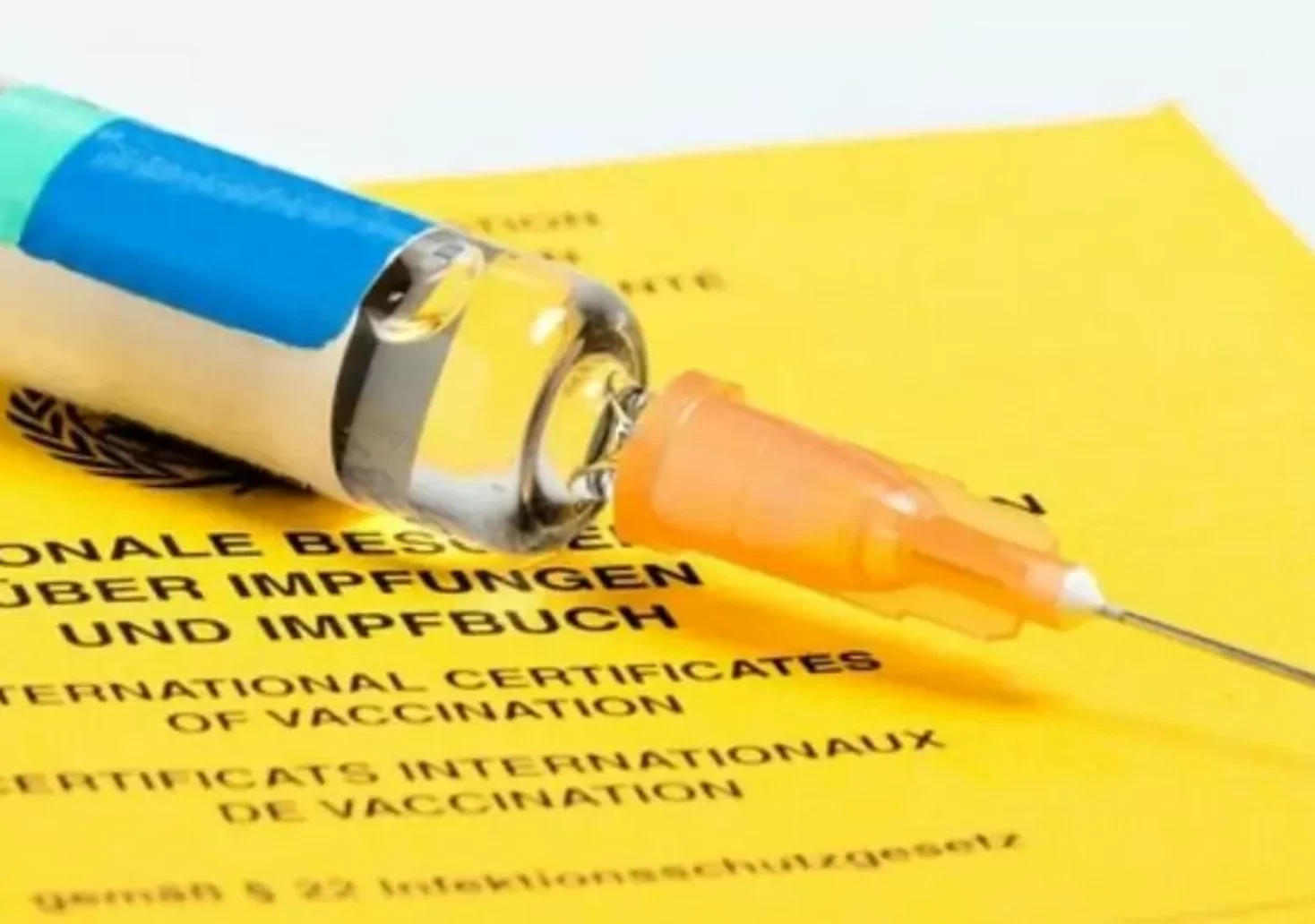 Foto in Beitrag von 5min.at: Zu sehen ist eine Impfnadel auf einem Impfpass.