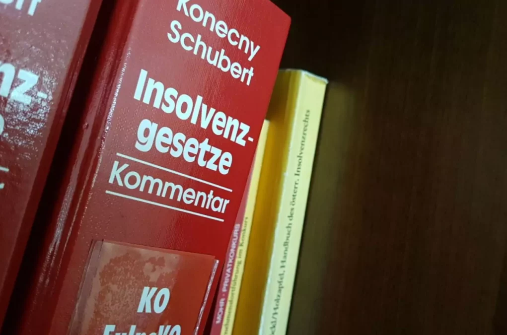 Ein Bild auf 5min.at zeigt ein rotes Buch &uuml;ber Insolvenzgesetze.