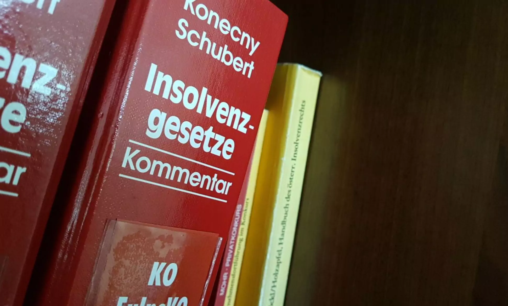 Ein Bild auf 5min.at zeigt ein rotes Buch über Insolvenzgesetze.