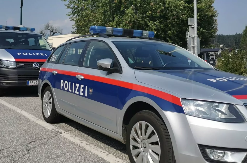 Foto in Beitrag von 5min.at: Zu sehen sind mehrere Polizeiautos in Villach Landskron.
