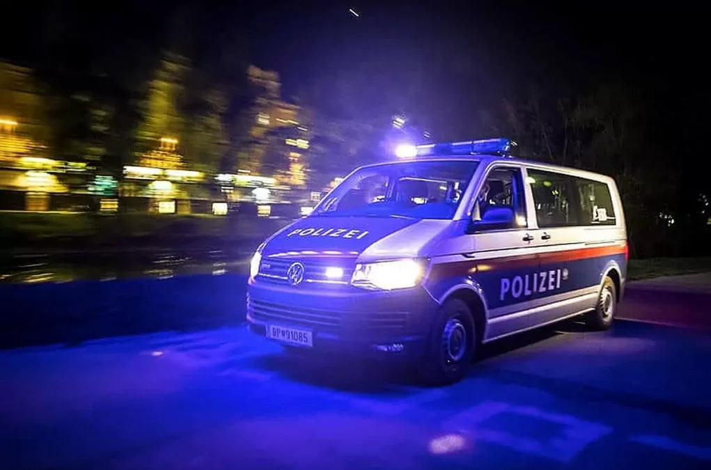 Bild auf 5min.at zeigt ein Polizeiauto bei Nacht.
