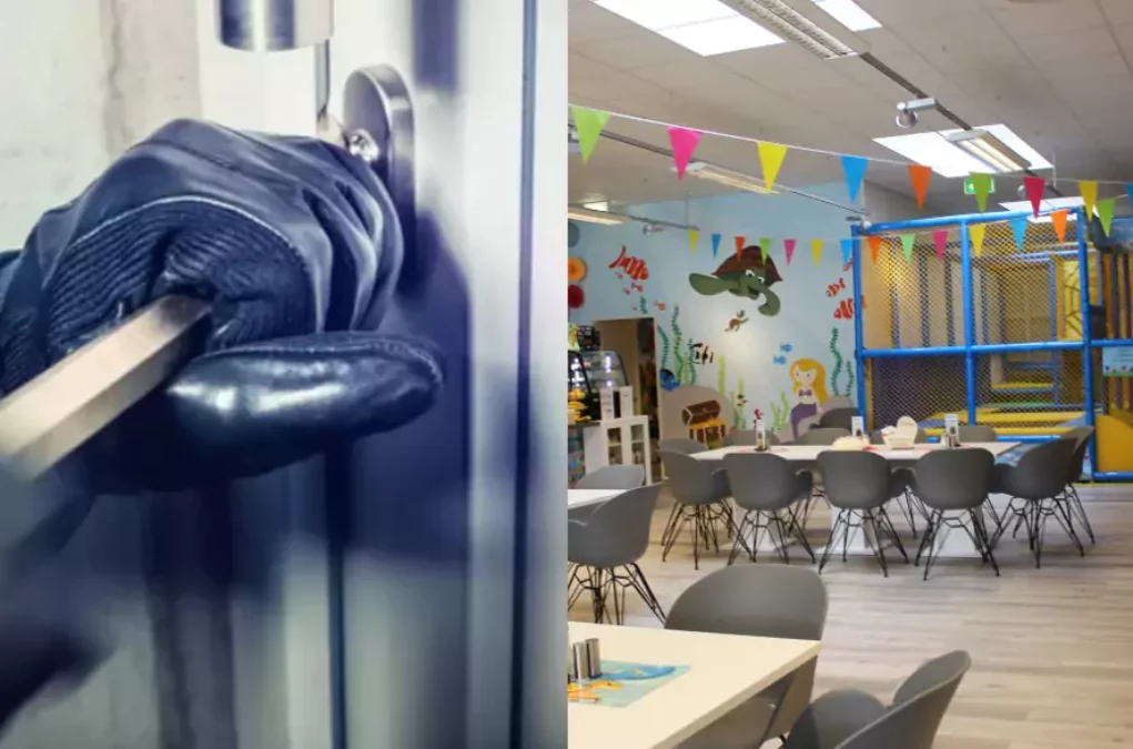 Foto auf 5min.at zeigt eine Bildmontage eines Eltern-Kind-Cafes und eines Einbrechers.