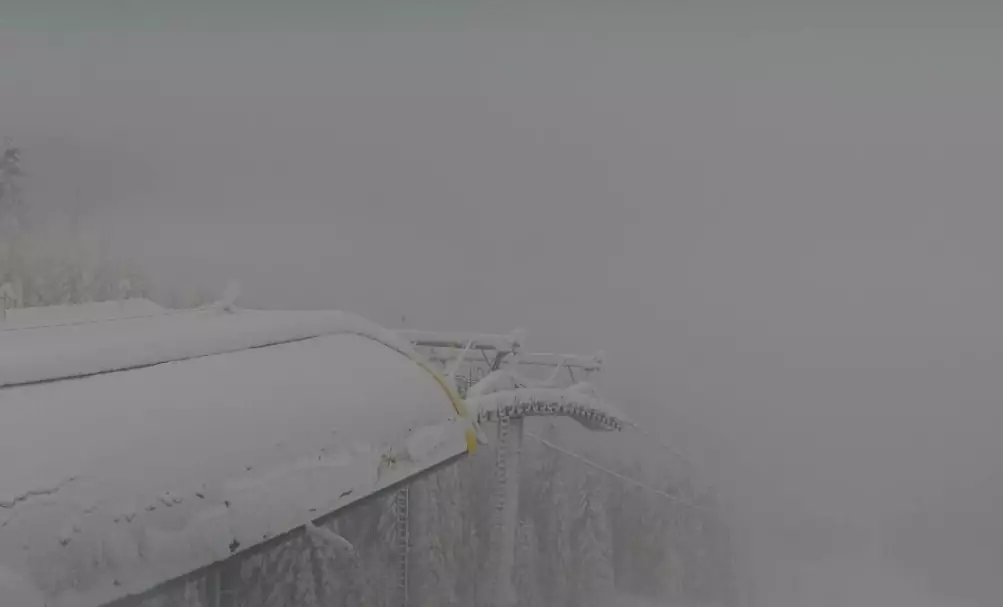 Bild auf 5min.at zeigt verschneite Webcam-Aufnahmen vom Lärchkogel in Schladming.