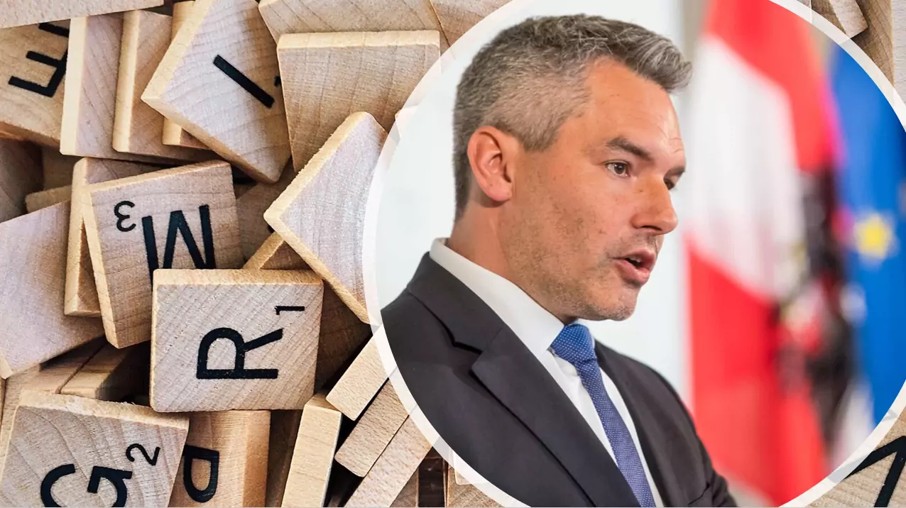 Bild auf 5min.at zeigt eine Montage des österreichischen Bundeskanzlers Karl Nehammer und Buchstaben.