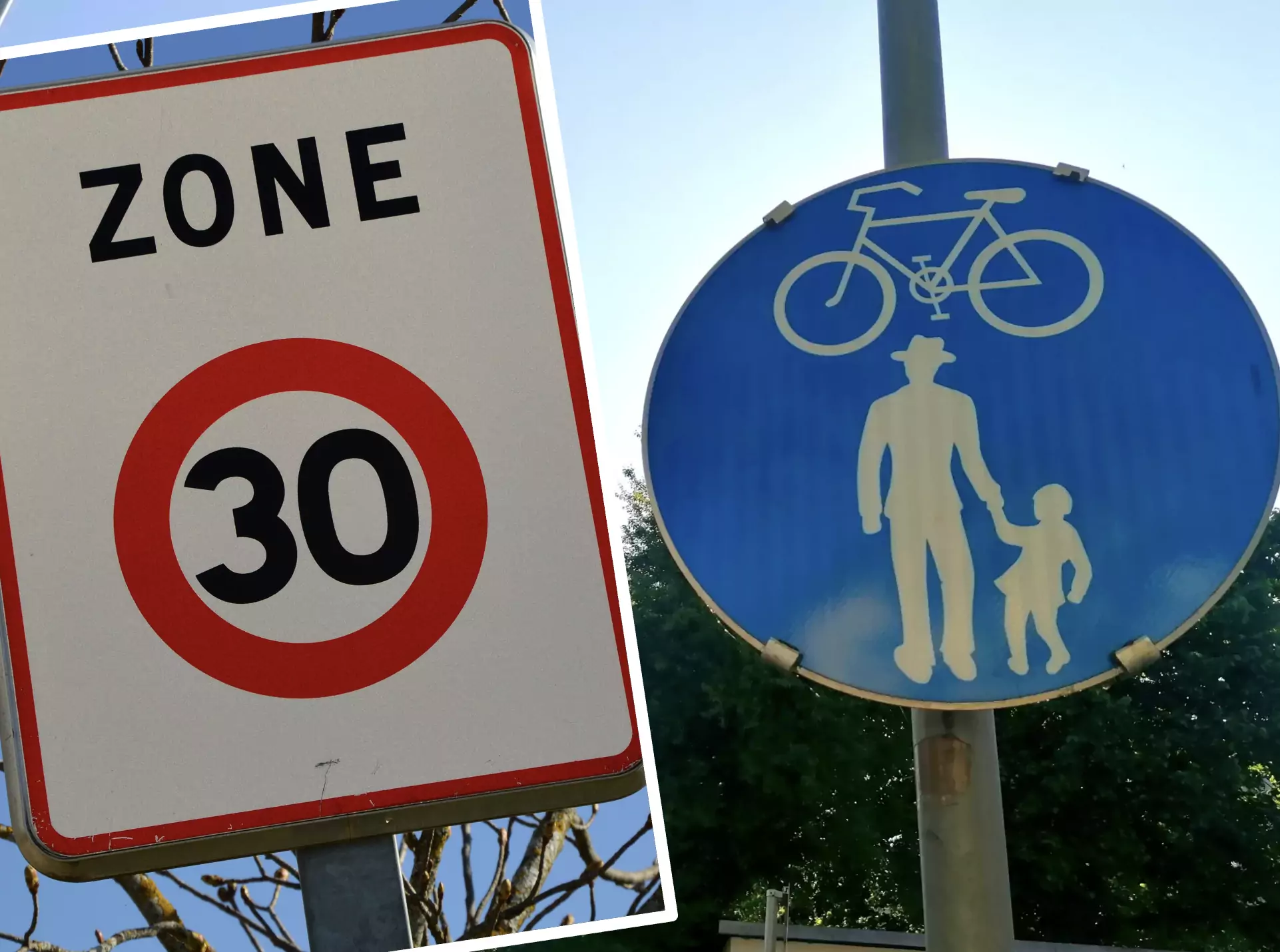 Symbolfoto auf 5min.at zeigt Tempo 30-Tafel und Fußgängerzonen-Tafel