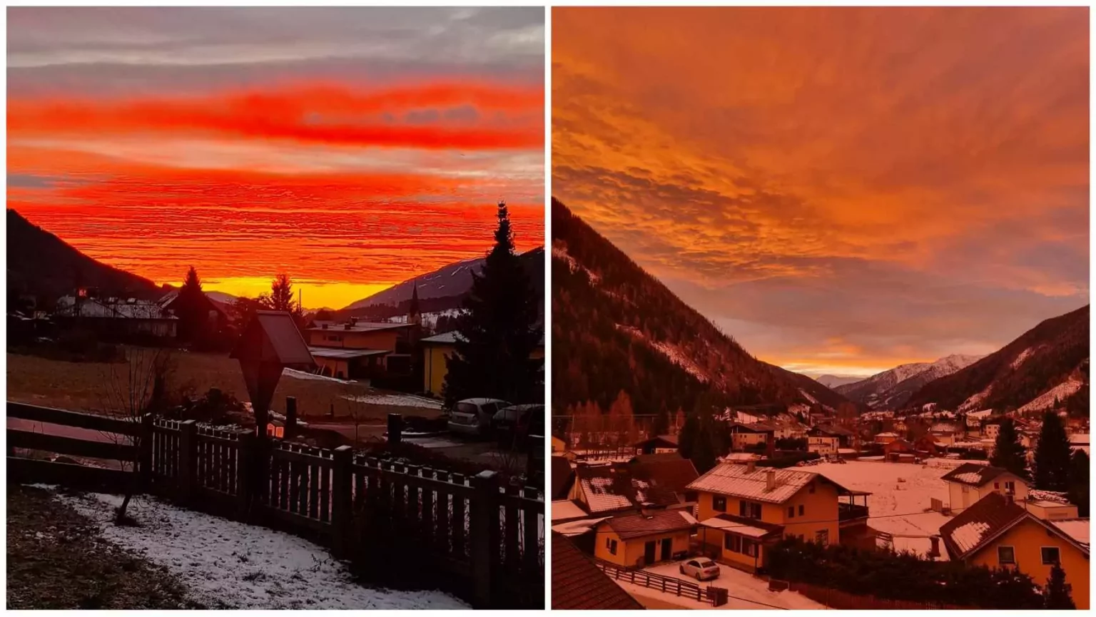 Foto in Beitrag von 5min.at: Zu sehen ist das Morgenrot in Kärnten in einer Fotomontage.