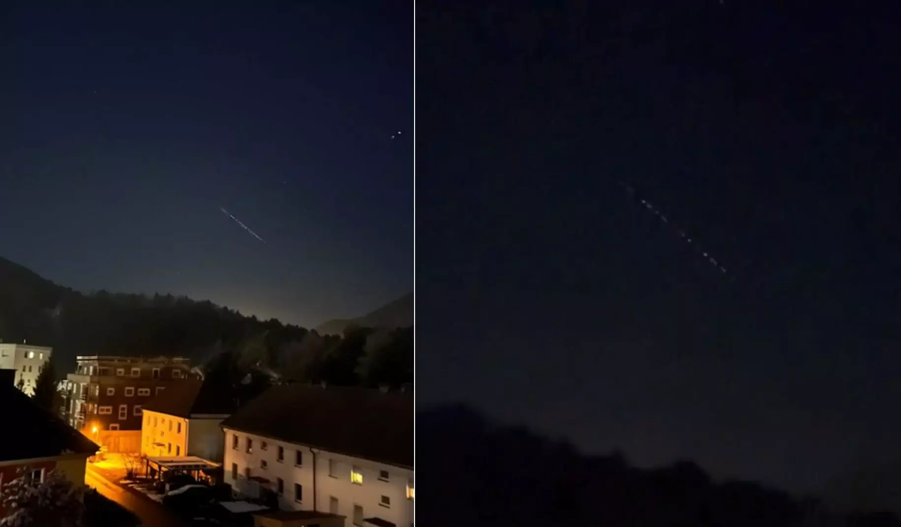 Ein Bild auf 5min.at zeigt den Starlink-Satellitenzug über Arnoldstein.