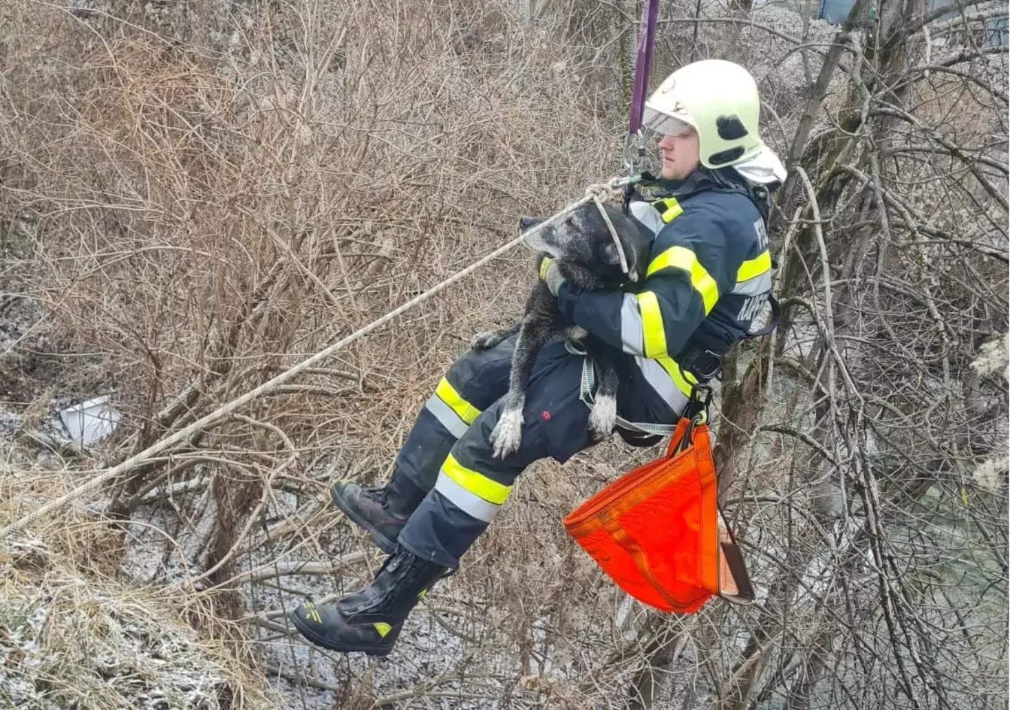Foto auf 5min.at zeigt einen Feuerwehrmann der FF Karpfenberg in einem steilen Gelände.