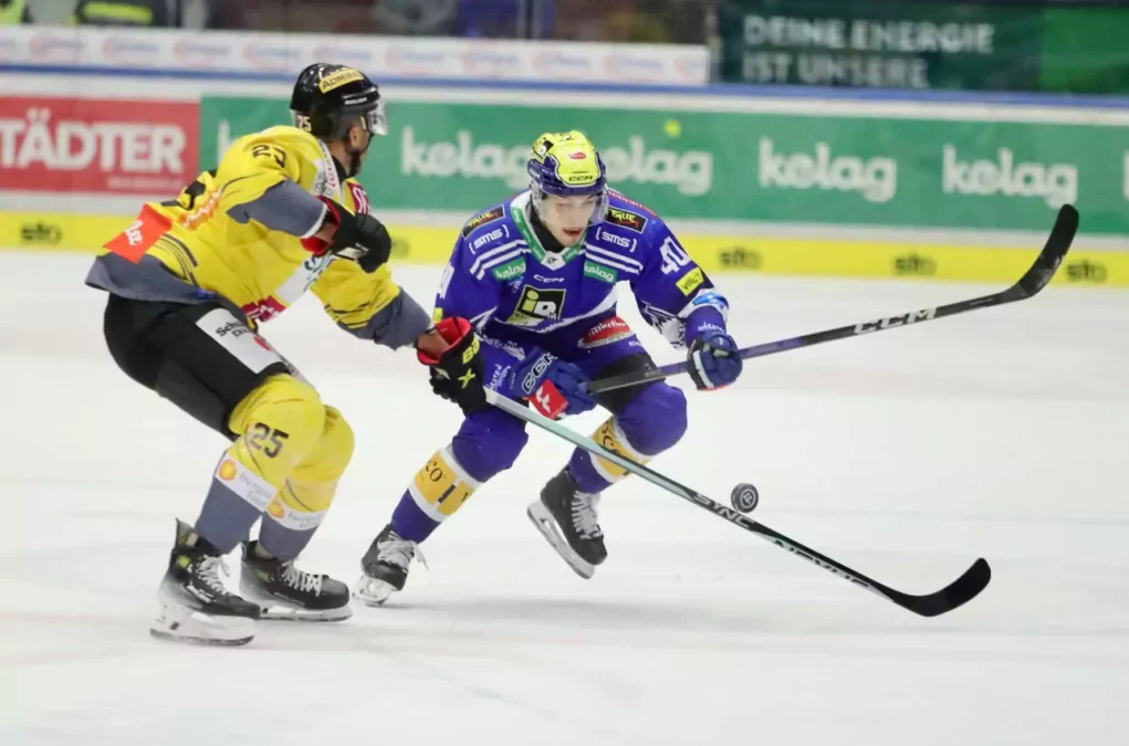 Foto auf 5min.at zeigt einen Spieler vom VSV und Der Vienna Capitals am Eis.