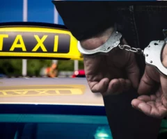 Das Bild auf 5min.at zeigt ein Taxischild und einen Mann in Handschellen.