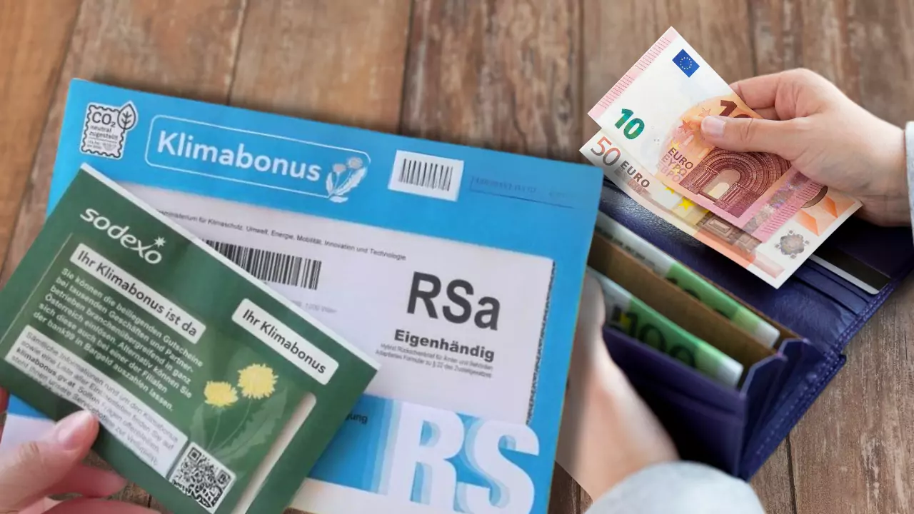 Foto in Beitrag von 5min.at: Zu sehen ist eine Fotomontage von Bargeld und dem Klimabonus.