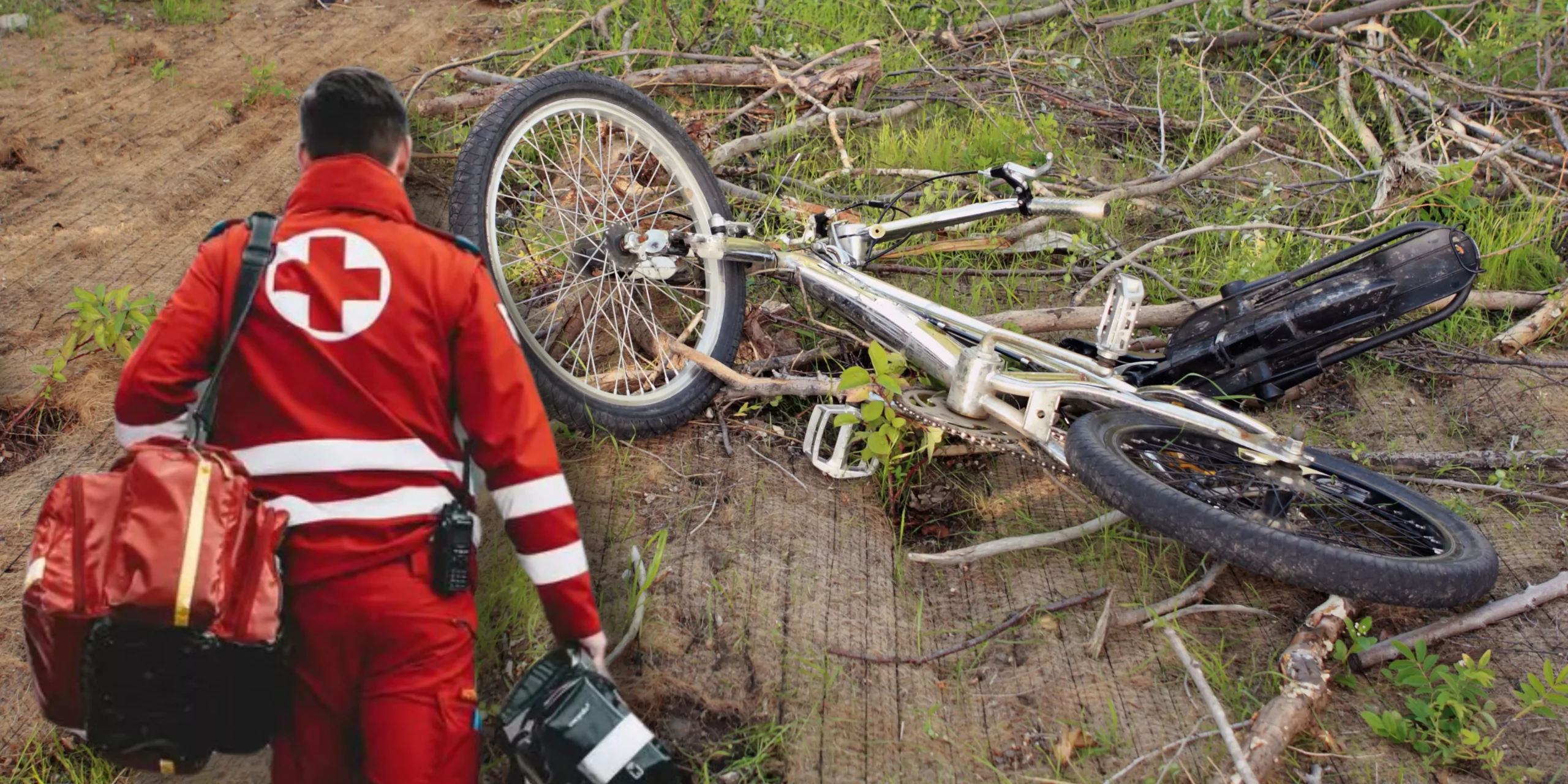 Ein Bild auf 5min.at zeigt ein Fahrrad und einen Sanitäter.