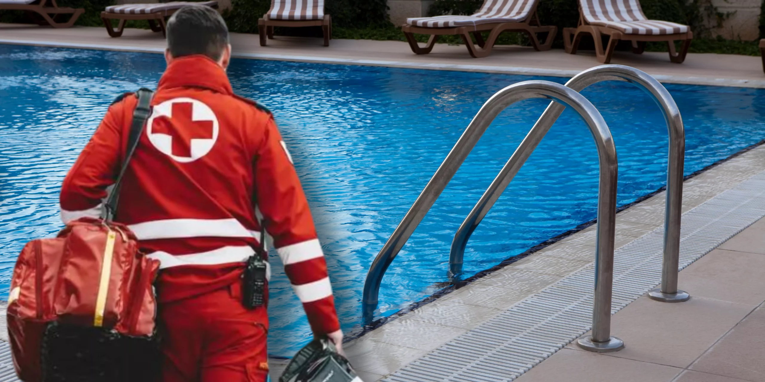 Ein Bild auf 5min.at zeigt einen Sanitäter und einen Pool.