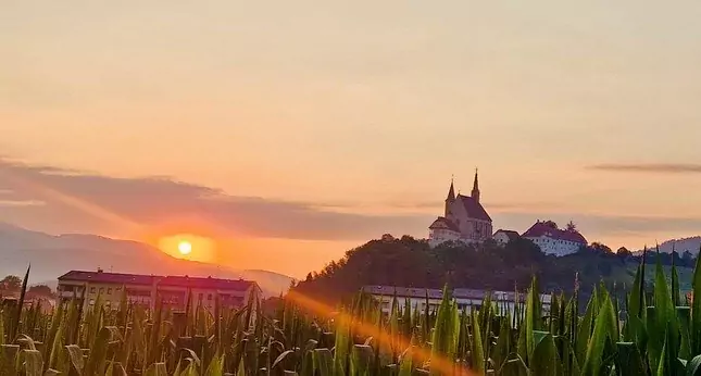 Foto auf 5min.at zeigt einen Sonnenaufgang in Strassengel in der Steirermark.