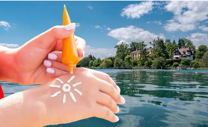 Das Bild auf 5min.at zeigt Sonnencreme und den Wörthersee.