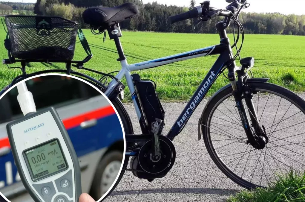 Das Bild auf 5min.at zeigt ein Fahrrad und ein Alkomat.