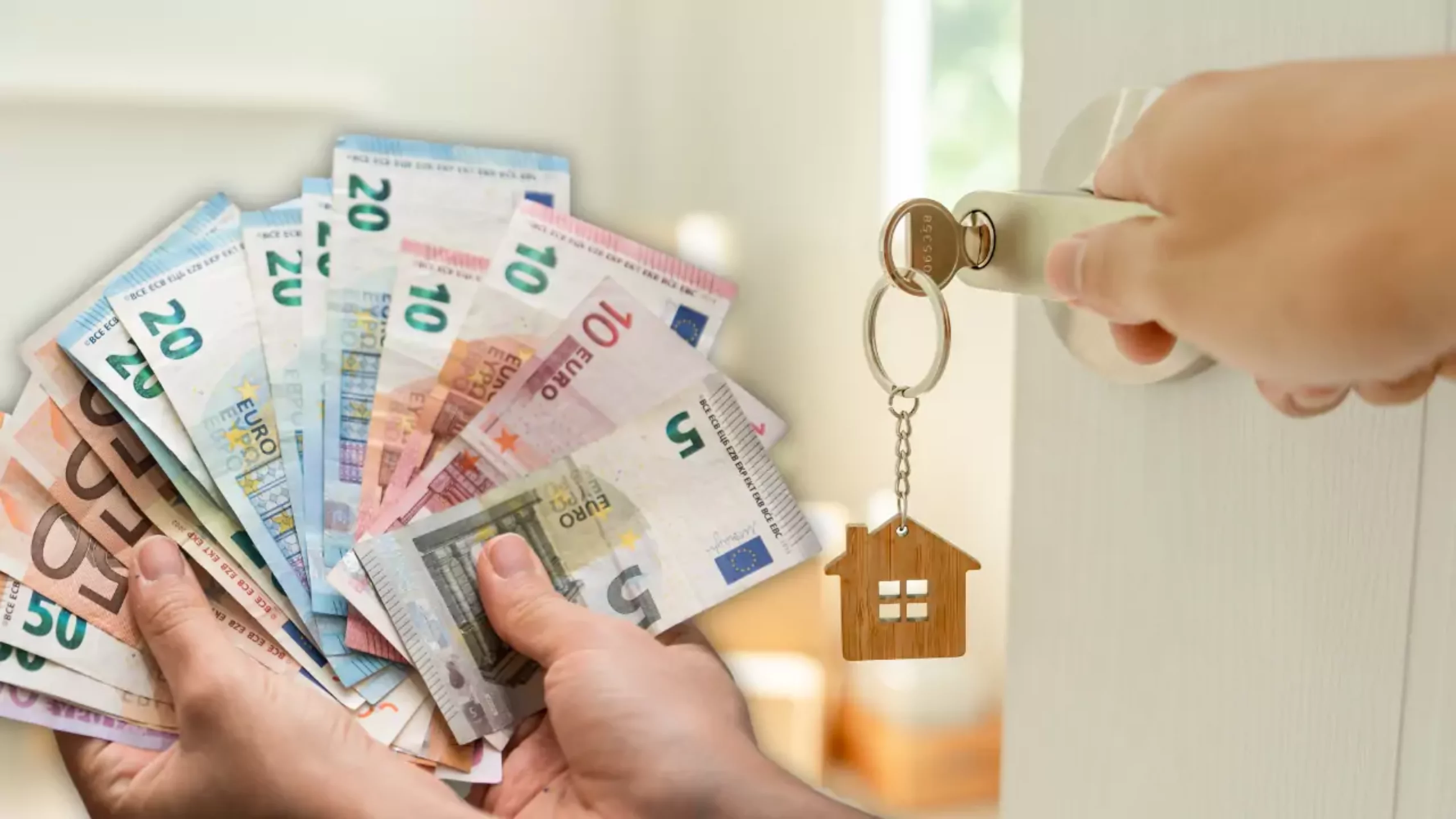 Bild auf 5min.at zeigt eine Hand mit Geld und einen Wohnungstürschlüssel, der im Schloss steckt.