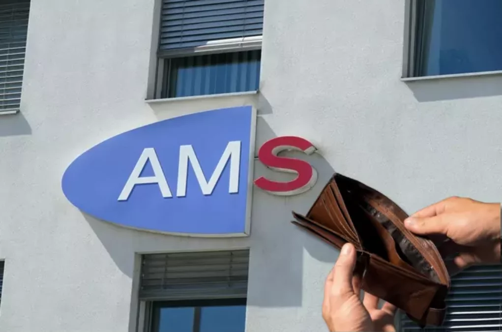 Das Bild auf 5min.at zeigt das AMS und eine leere Brieftasche.