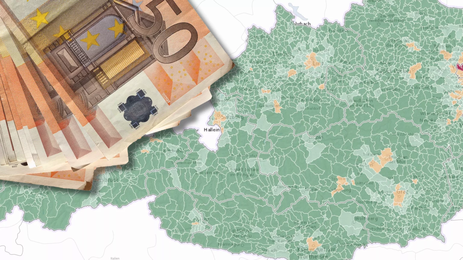 Eine Bildmontage auf 5min.at zeigt die Klimabonus-Karte für Österreich sowie Euroscheine.