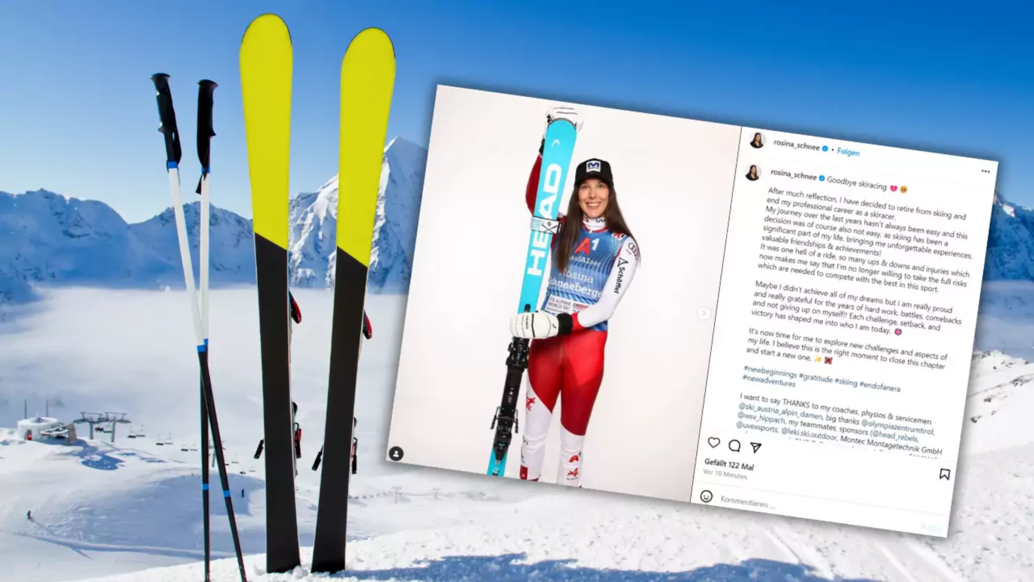 Bild auf 5min.at zeigt ein Instagram-Posting und Skier.