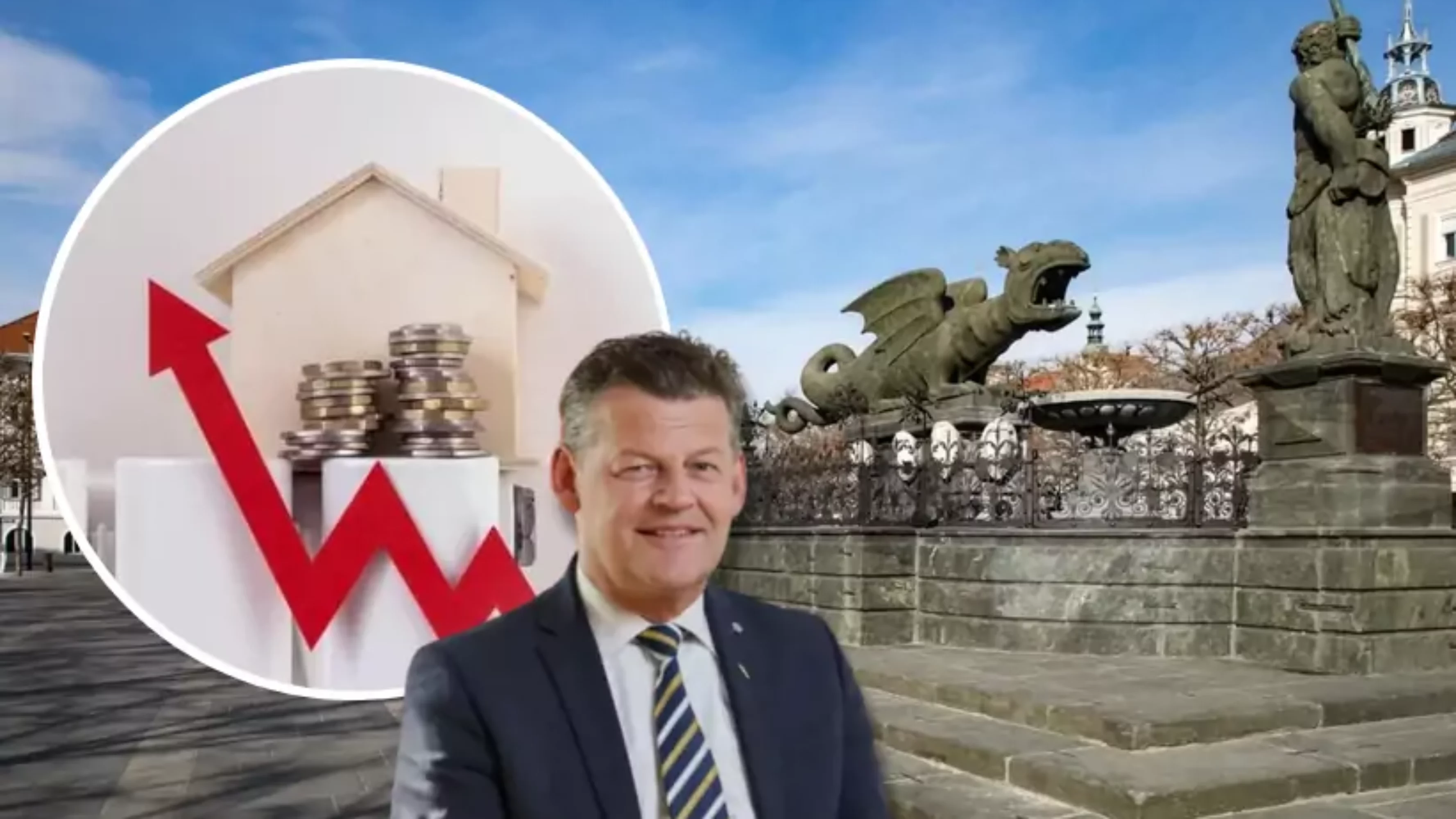 Das Bild auf 5min.at zeigt Christian Scheider in Klagenfurt mit einer Grafik zu steigenden Heizkosten.