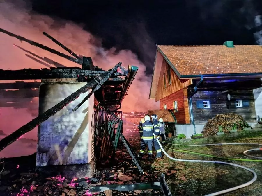 Das Bild auf 5min.at zeigt einen Brand eines Wirtschaftsgebäudes.