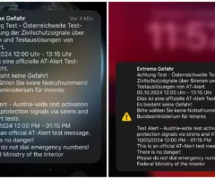 Foto auf 5min.at zeigt die AT-Alert Nachricht am Handy.