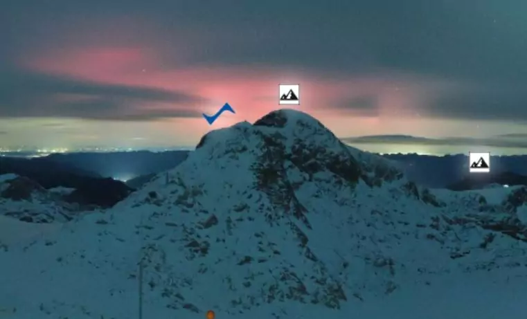 Foto in Beitrag von 5min.at: Zu sehen sind die Polarlichter vom Dachstein aus.