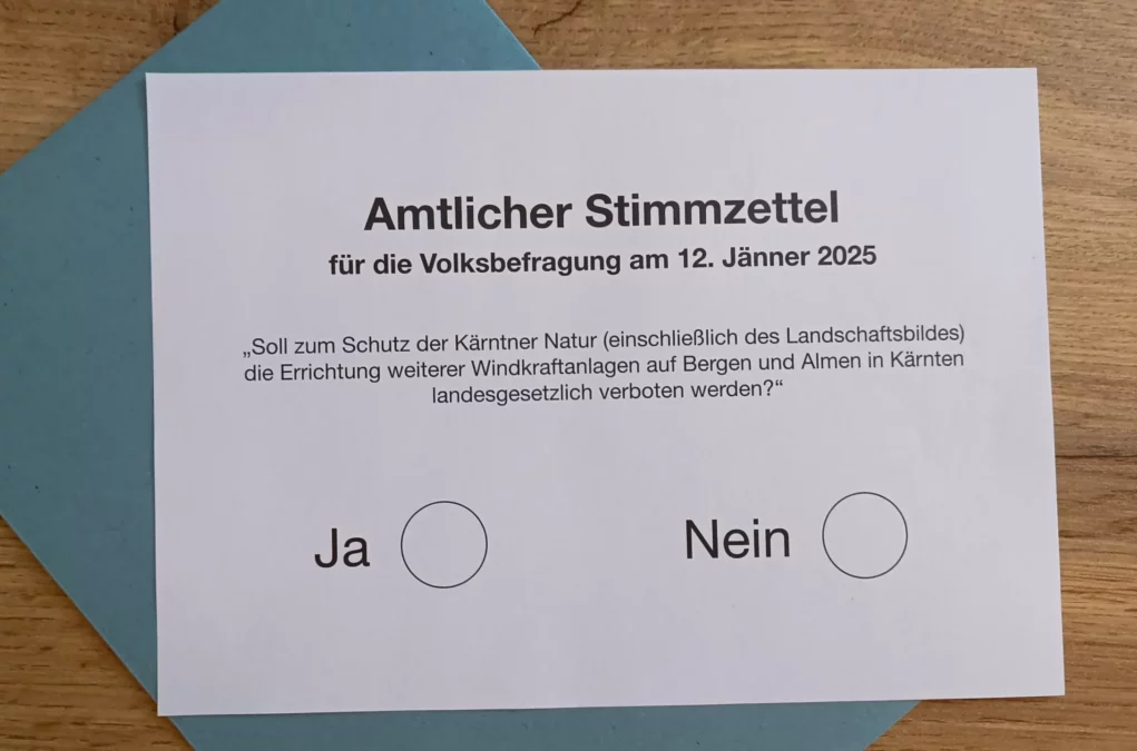 Das Bild auf 5min.at zeigt einen Stimmzettel f&uuml;r die Windkraft Volksbefragung.