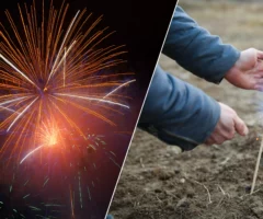 Eine Bildmontage auf 5min.at zeigt ein Feuerwerk und jemanden, der gerade eine Feuerwerksrakete entzündet.