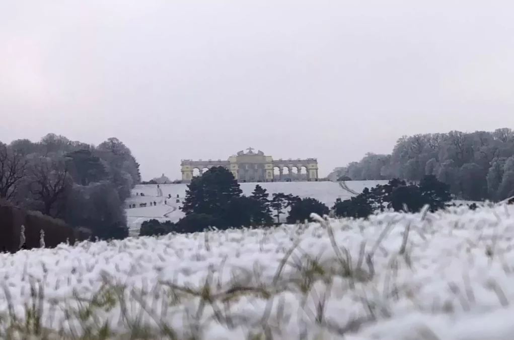 Ein Bild auf 5min.at zeigt die Gloriette in Wien im Winter.