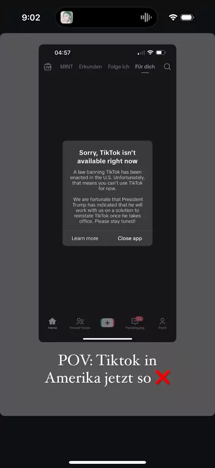Das Bild auf 5min.at zeigt die TikTok Sperre.