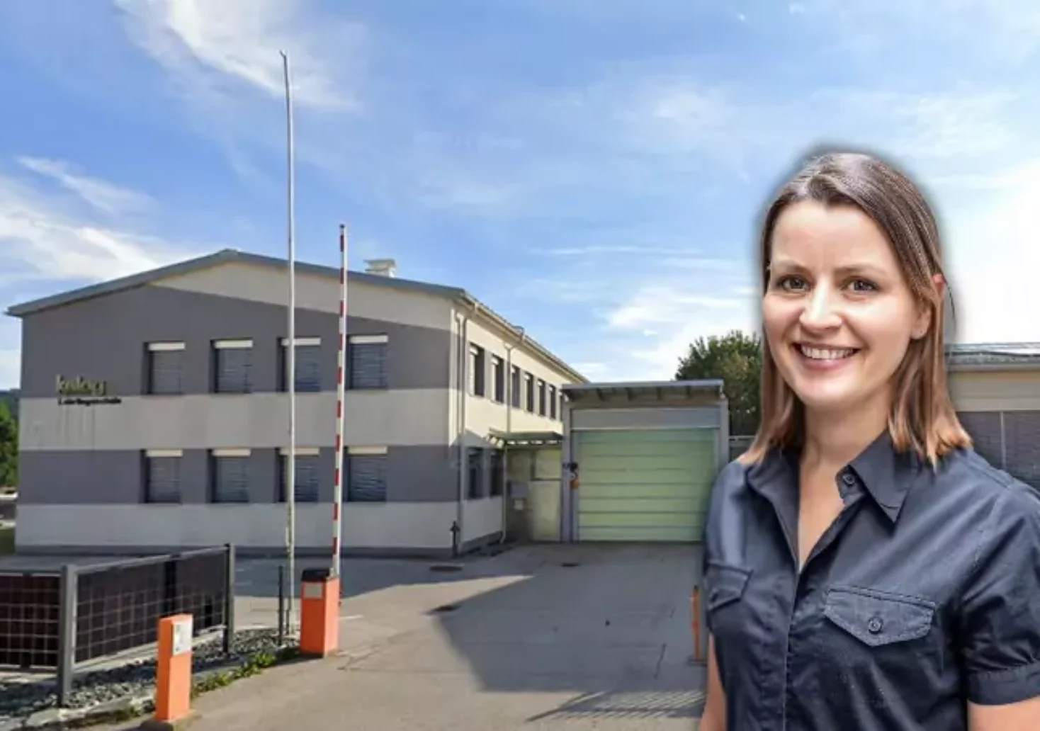 Das Bild auf 5min.at zeigt Katharina Zimmerberger vor dem Ausbildungscampus der Kelag.