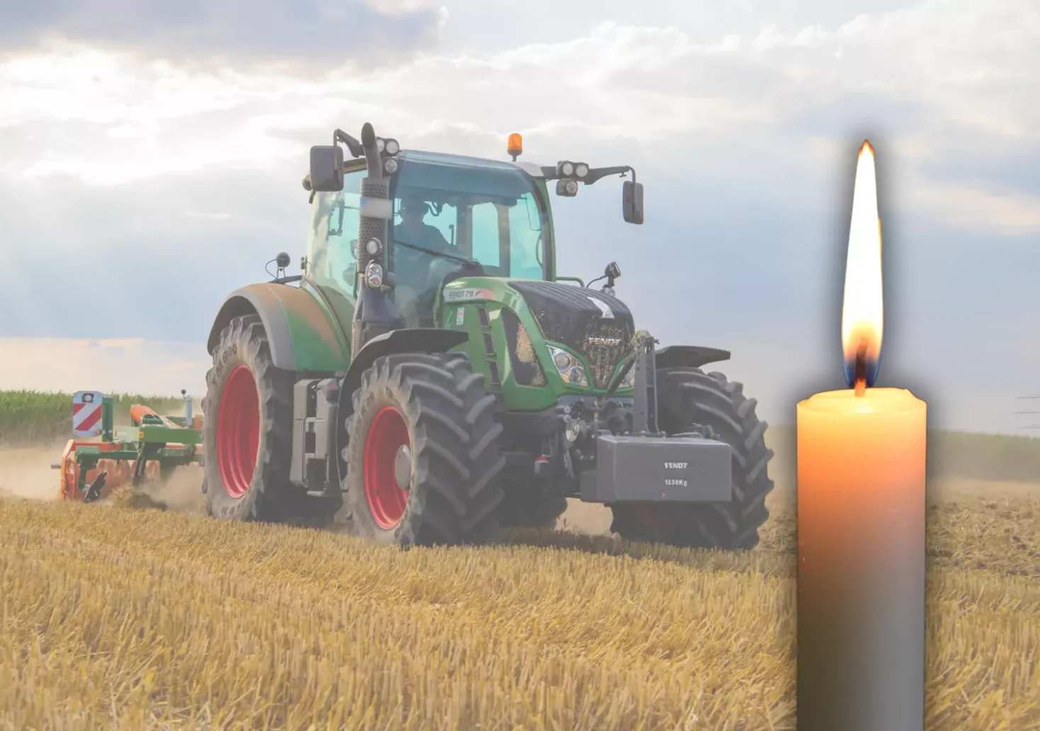 Bild auf 5min.at zeigt einen Traktor und eine Kerze