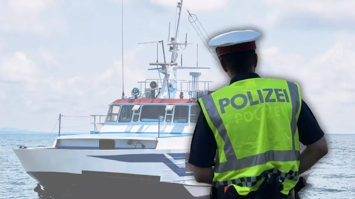 Bild auf 5min.at zeigt ein Schiff und Polizisten