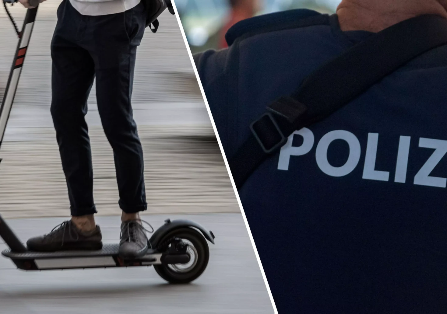 Ein Bild auf 5min.at zeigt einen Polizist und einen E-Scooter Fahrer.
