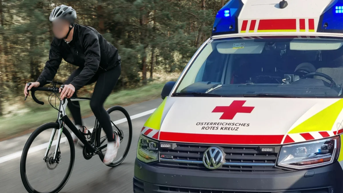Eine Bildmontage auf 5min.at zeigt einen Radfahrer und einen Rettungswagen.