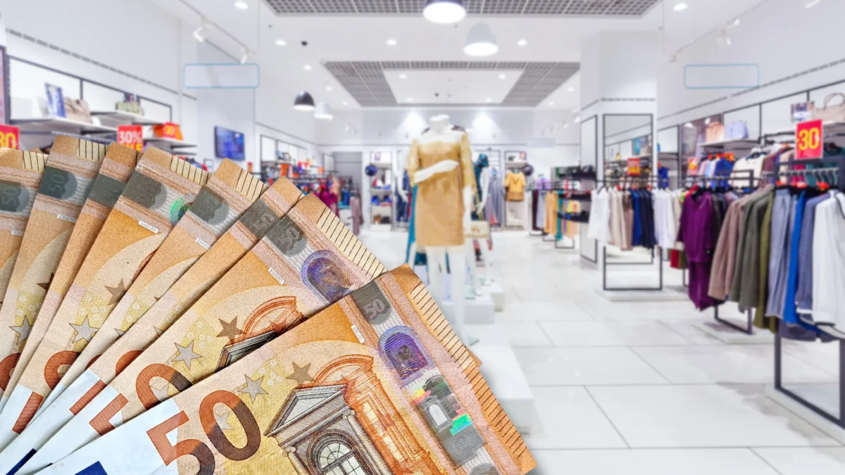 Eine Bildmontage auf 5min.at zeigt 50-Euro-Scheine sowie ein Bekleidungsgeschäft.