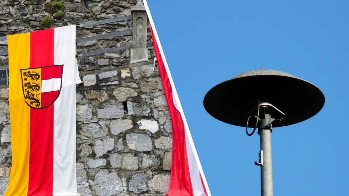 Eine Bildmontage auf 5min.at zeigt eine Kärnten-Flagge sowie eine Sirene.