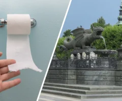 Eine Bildmontage auf 5min.at zeigt Klopapier und den Lindwurm in Klagenfurt.